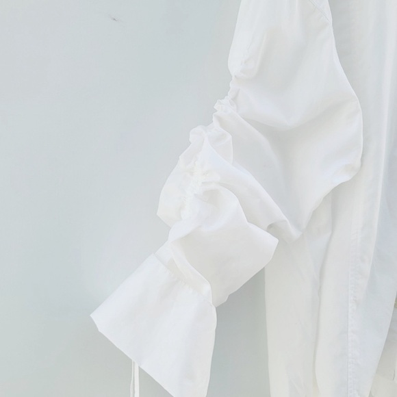 Free People Brown Eyed Girl White Poplin Boyfriend Ruched Sleeves Blouse Shirt - Picture 14 of 15